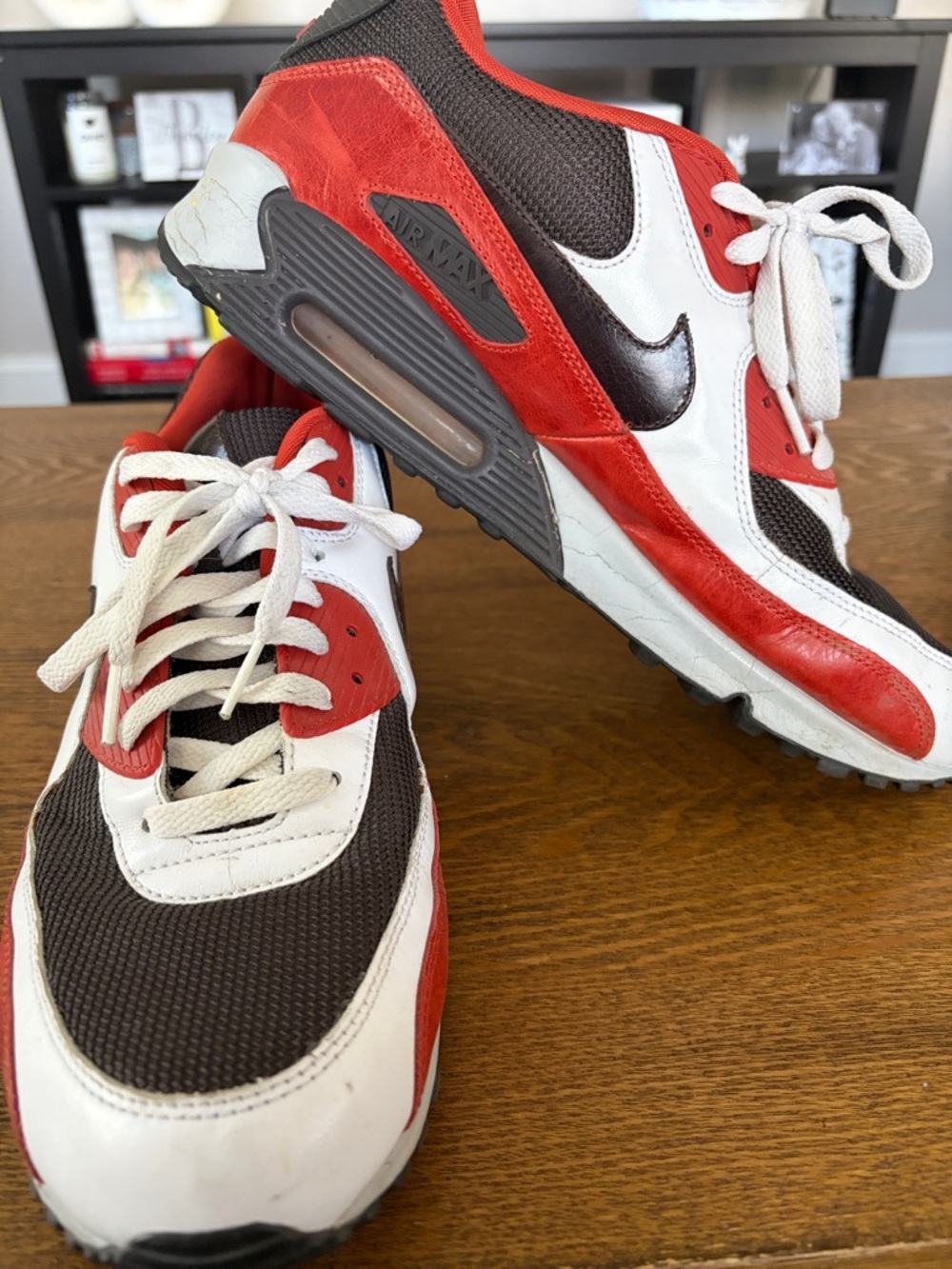 Men’s Nike Air Max 90 Sneakers in Red White and Dark Brown/Gray